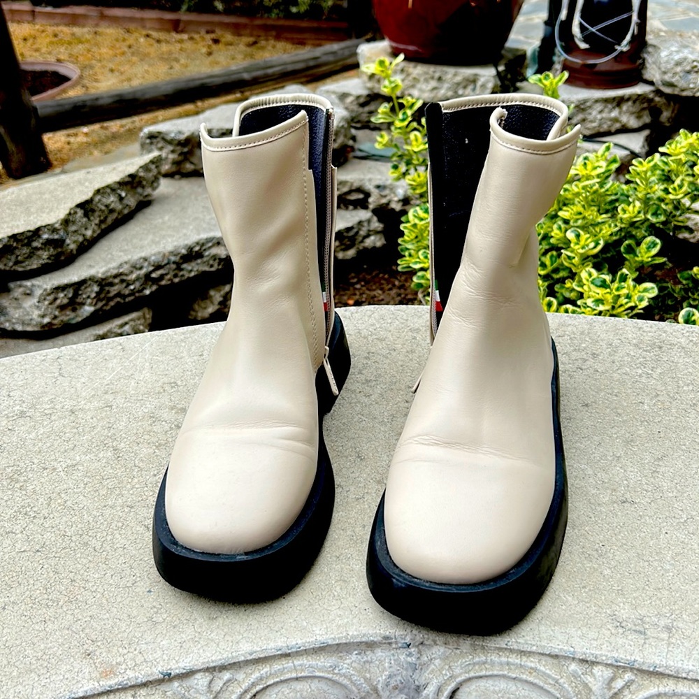 Franco Sarto white leather booties